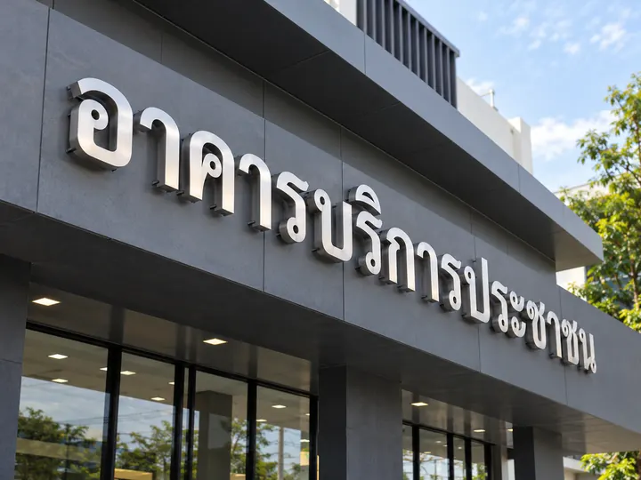 ภาพตัวอย่างลักษณะงาน: ตัวอักษรชื่ออาคารบริการประชาชน