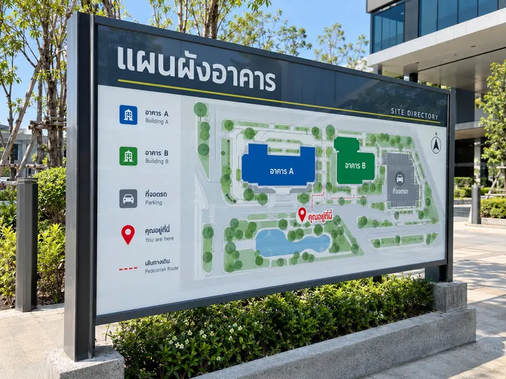 ภาพตัวอย่างลักษณะงาน: ป้ายแผนผังอาคารและพื้นที่บริการ