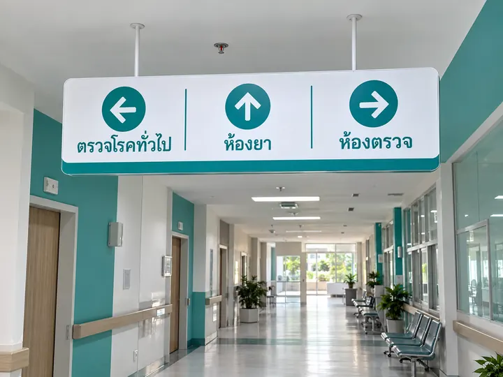 ภาพตัวอย่างลักษณะงาน: ป้ายบอกทางแผนกโรงพยาบาล