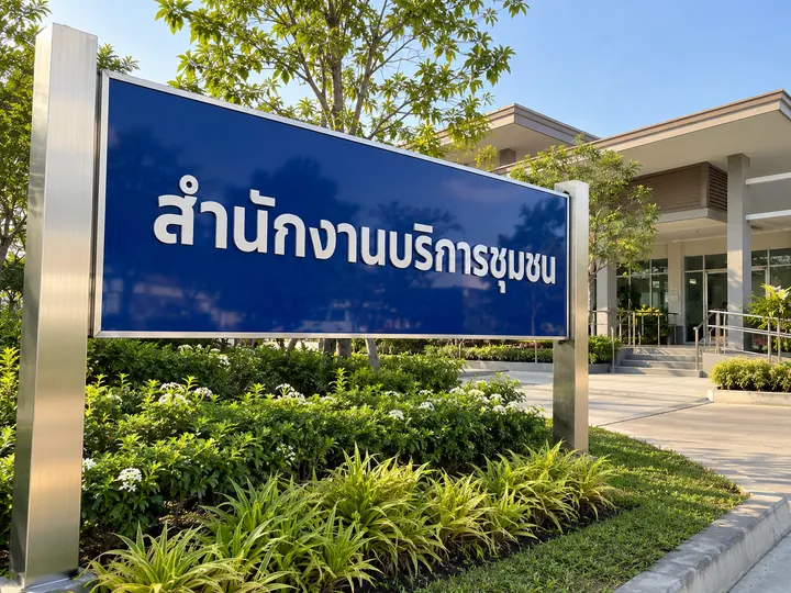 ภาพตัวอย่างลักษณะงาน: ป้ายชื่อสำนักงานแบบเสาคู่