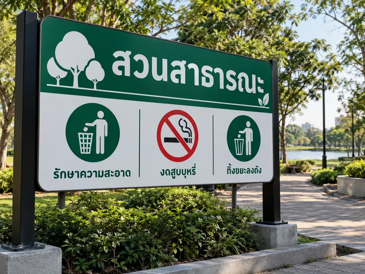 ภาพตัวอย่างลักษณะงาน: ป้ายข้อปฏิบัติในสวนสาธารณะ