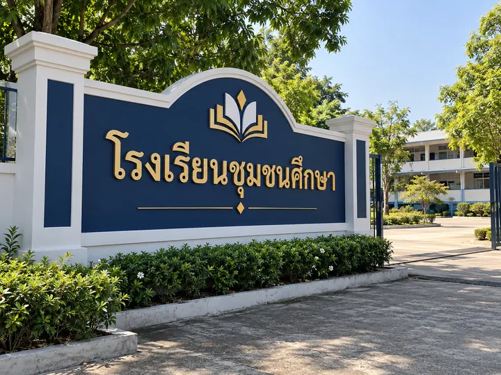 ภาพตัวอย่างลักษณะงาน: ป้ายชื่อโรงเรียนหน้าอาคาร