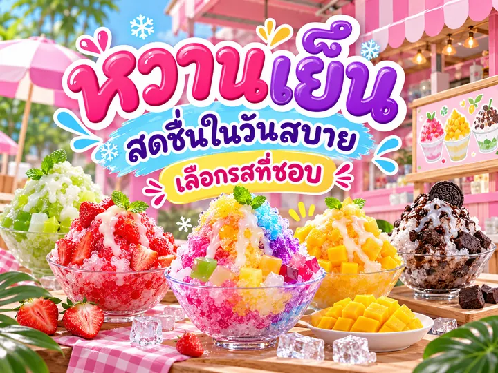 ภาพตัวอย่างลักษณะงาน: ออกแบบป้ายร้านและโปรโมชั่นของหวาน แบรนด์สมมติ ปรับด้วย AI
