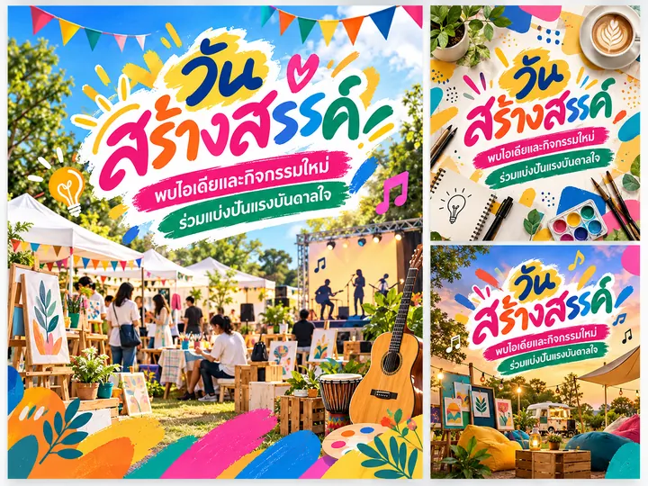 ภาพตัวอย่างลักษณะงาน: ออกแบบโปสเตอร์งานอีเวนต์และประชาสัมพันธ์ แบรนด์สมมติ ปรับด้วย AI